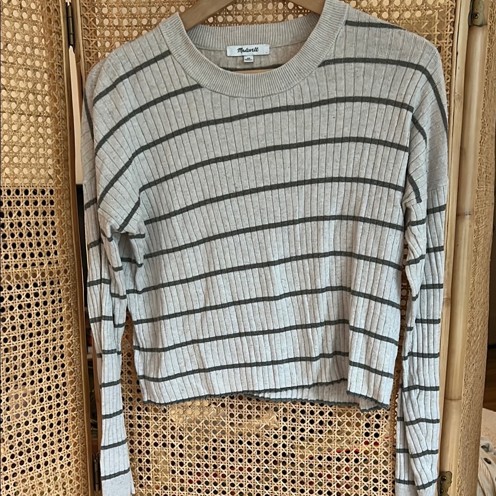 Madewell Gray and Cream Ribbed Top